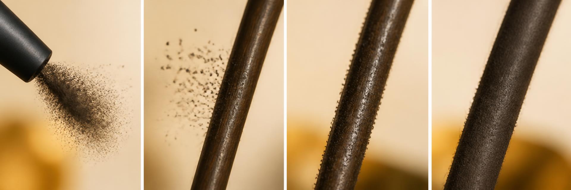 Sequenza macro: la fibra Rootia si carica, si orienta e si ancora al capello